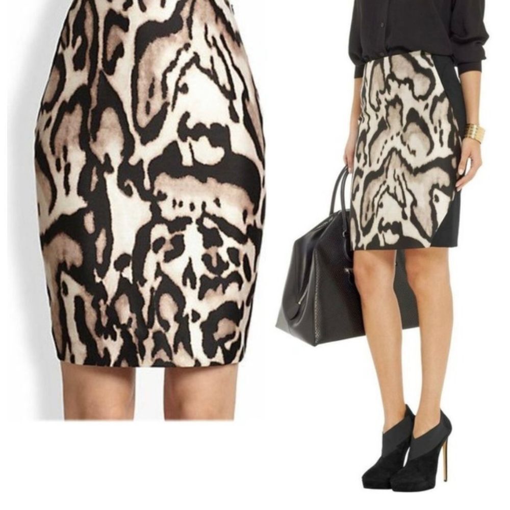 Diane Von Furstenberg Mae Mikado Pencil Skirt Size‎ 0 Leopard Animal Print Panel